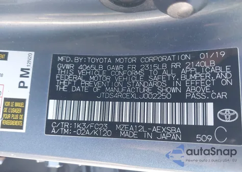 2020 Toyota Corolla Se z USA, uszkodzony, nr VIN JTDS4RCEXLJ002250